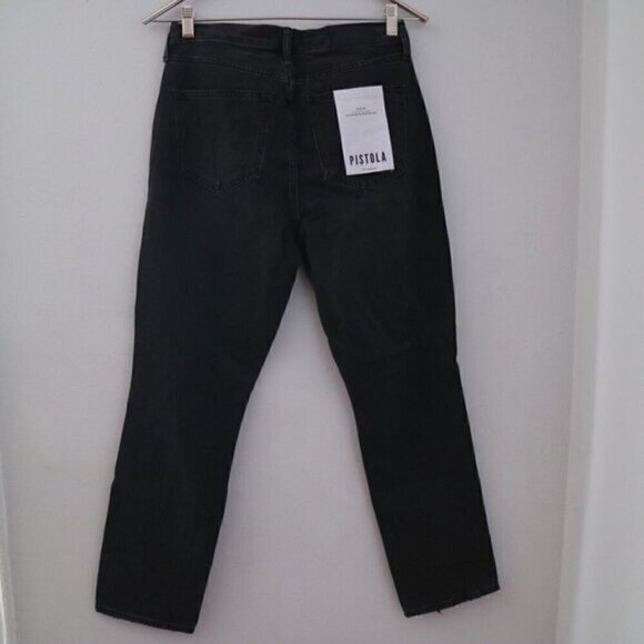 NWT Pistola Black Jeans Size 28 Keaton High Rise Slim Straight Distressed - Picture 10 of 12